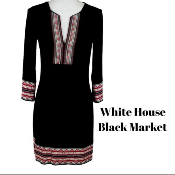 White House Black Market Dresses & Skirts - WHBM   black dress with pink and beige and silver detail